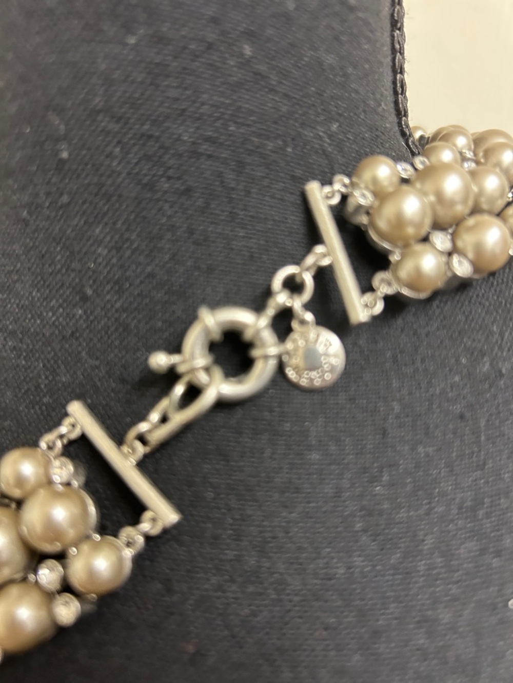 J Crew Clear Rhinestone Crystals and Faux Pearls on a Silver Tone necklace - Picture 7 of 9